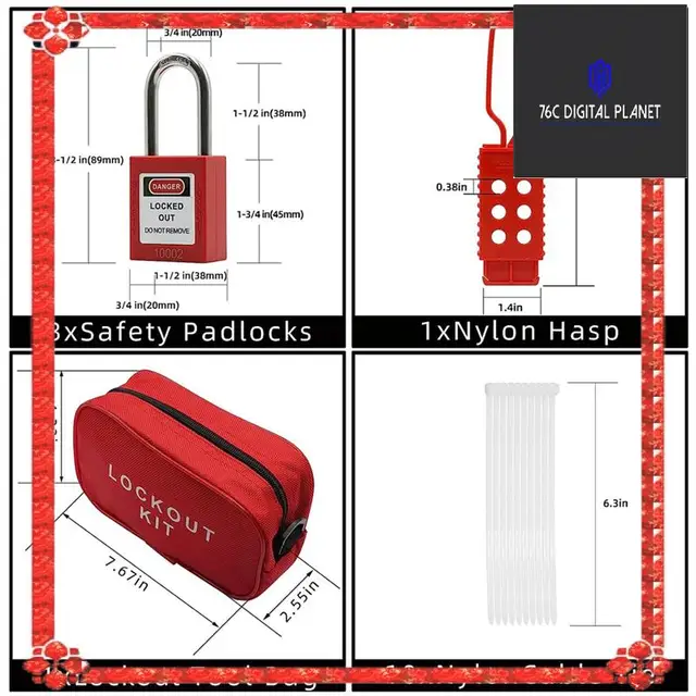 24-Hour Delivery Lockout Tagout Kit Set -Lockout Tagout Tag, Nylon Tie, Nylon Storage Bag, Redsafety Padlock, Lockout Tagout Loc 6