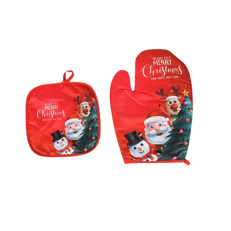Christmas Heat Insulated Glove Christmas Decoration Microwave Oven Heat Insulated Pad Xmas Gloves Kicthen Supplies Tools