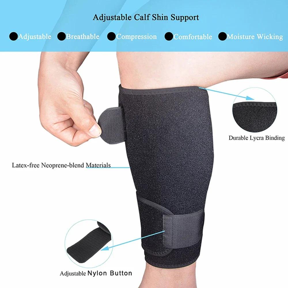 Leg Compression Sleeves Sports Calf Shin Support Brace Adjustable Calf Brace Compression Leg Sleeve Wrap Band for Running 1Pcs