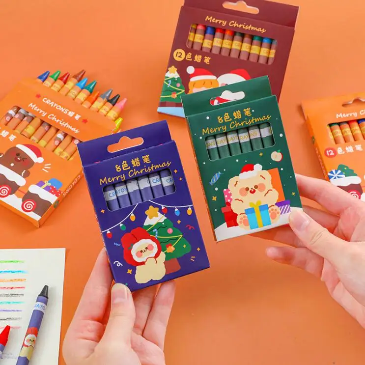 

20 box/lot Christmas Animal Crayons Cute 8/12 Colors Crayon Set Art Oil Pastel Graffiti pen Drawing Pens for Kids gift