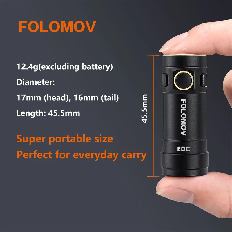 FOLOMOV EDC C2 Nicha E21A 600lm 마그네틱 테일 EDC 미니 손전등, 충전식 14300 배터리, 야외 LED 손전등, 8 가지 모드