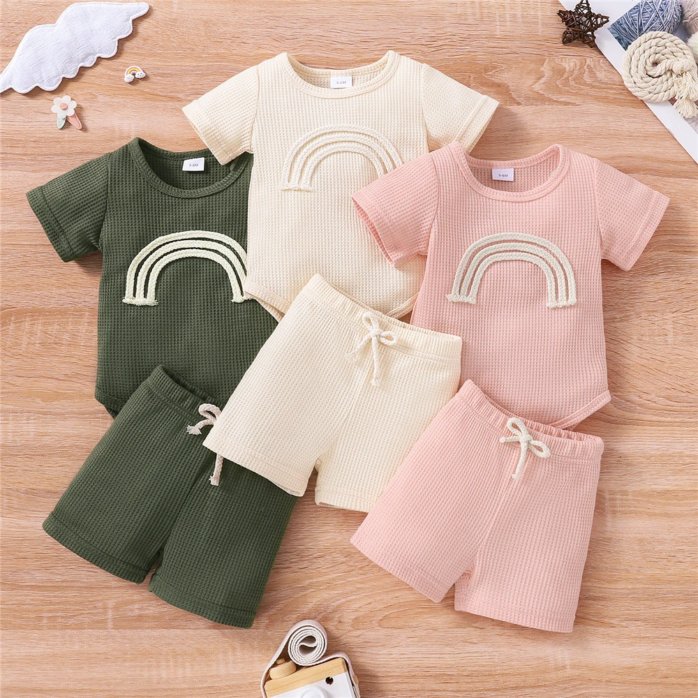 Baby Clothing Set luxury Summer Newborn Baby Girl Boy 2 Pcs Toddler Infant Rainbow Short Sleeve Romper Bodysuit Shorts Outfits  Clothes Sets baby's complete set of clothing