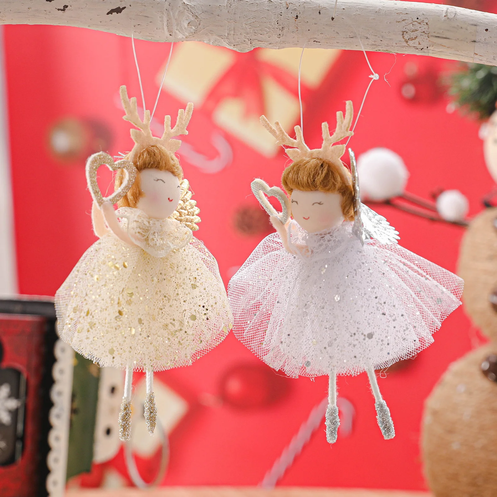 80pcs New Deer Horn Long Legged Angel Girl Doll Pendant Christmas Tree Decoration Small Pendant Accessories