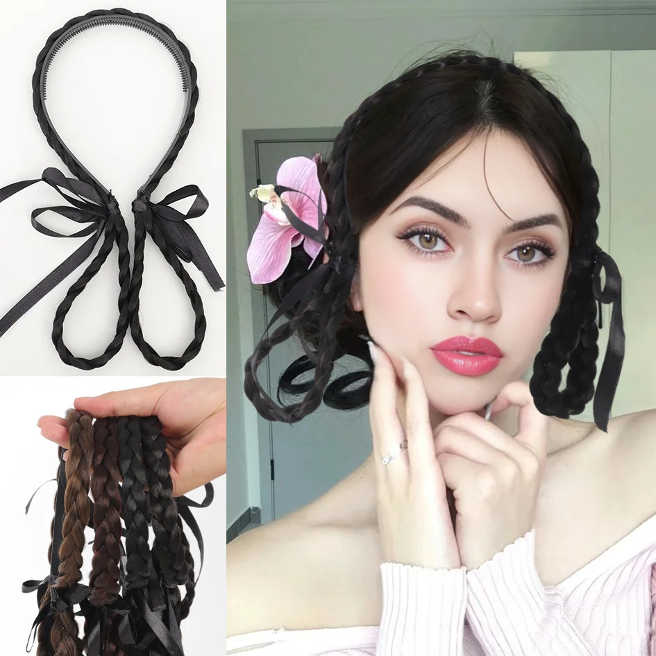 Synthetic Wig Hair Band Thick two Strands Braids Hair Hoop, Integrated Fishbone Braids Braiding Headband, Ideal choice for Gifts