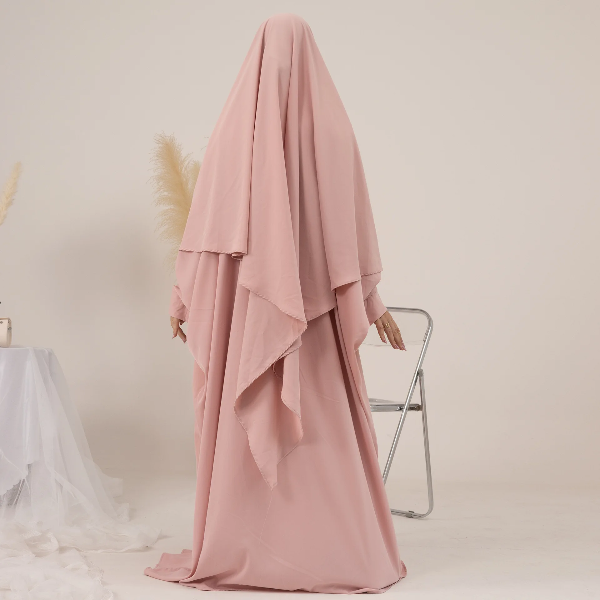 

Мусульманская женская молитвенная одежда Рамадан ИД мусульманская одежда верхняя одежда Паранджа химар 2 предмета платье Niqab искусственная Арабская одежда комплект