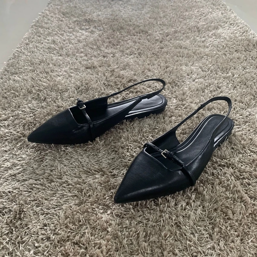 2023 NEW Women Black Flats Slingbacks Sexy Summer Fashion Pointed