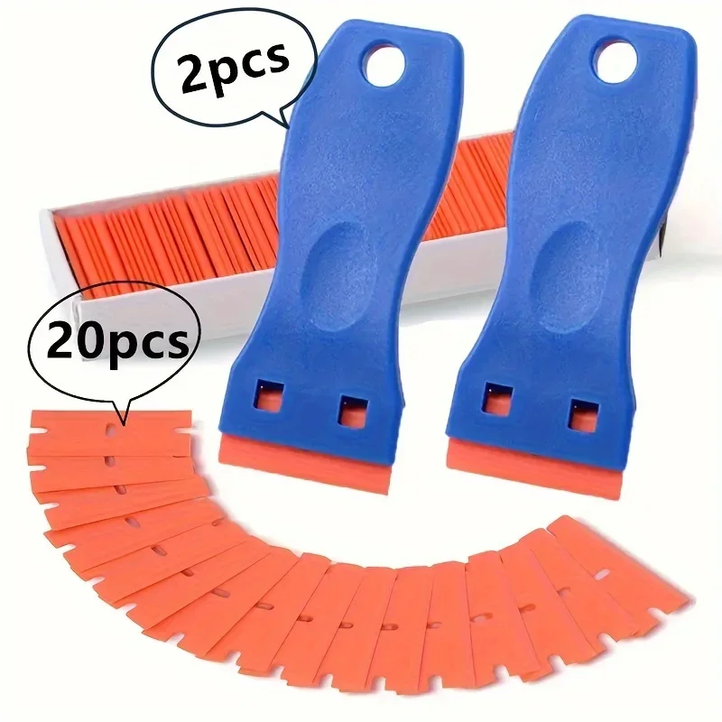2pcs Plastic Razor Blade Scraper with 20pcs Blades-Adhesive Remover for Stickers, Scrapbook Tools