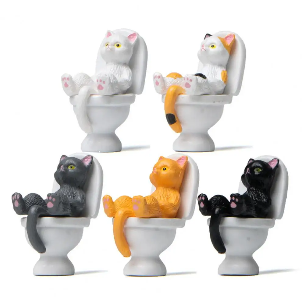 

Cat Sculpture Fashion PVC Soothing Nice-looking Toilet Series Miniature Cat for Living Room Cat Statue Miniature Cat