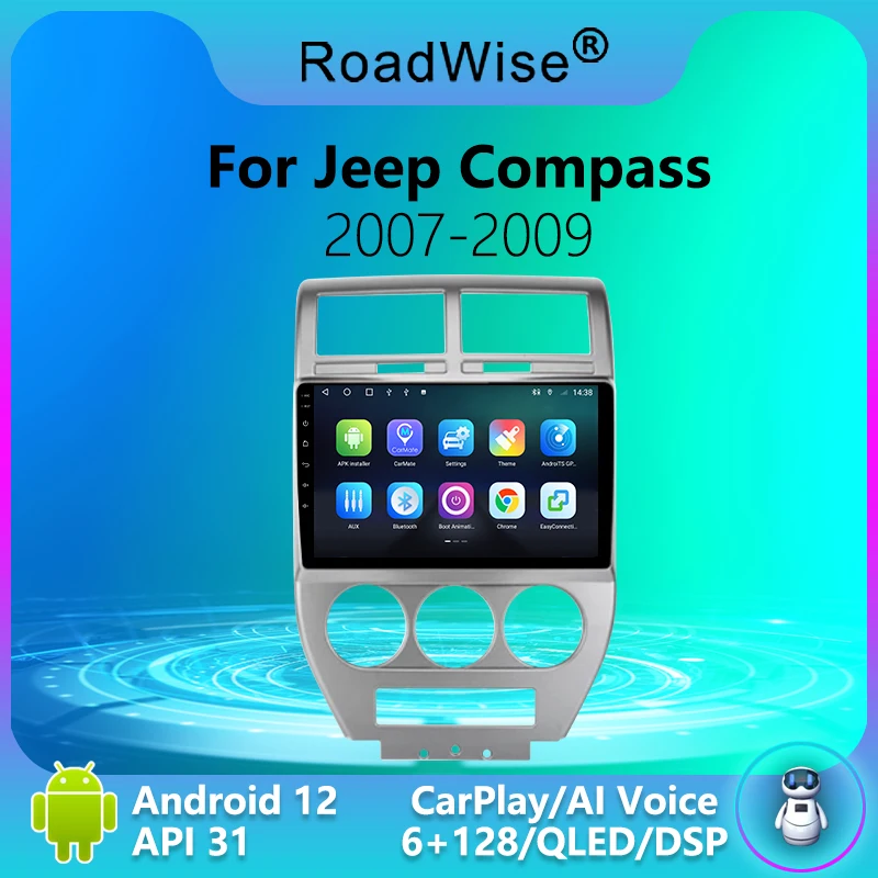 

Roadwise 8 + 256 Android 12 автомобильное радио для Jeep Compass MK 2007 2008 2009 мультимедийный Carplay 4G WiFi GPS DVD 2 Din Авторадио Стерео