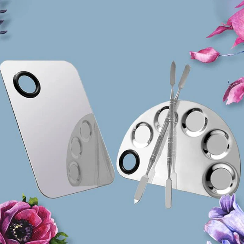 Stainless Steel Makeup Mixer Nail Art Polish Mixing Plate Foundation Eyeshadow Mixer Palette with Spatula Rod Beauty Tools  eyes