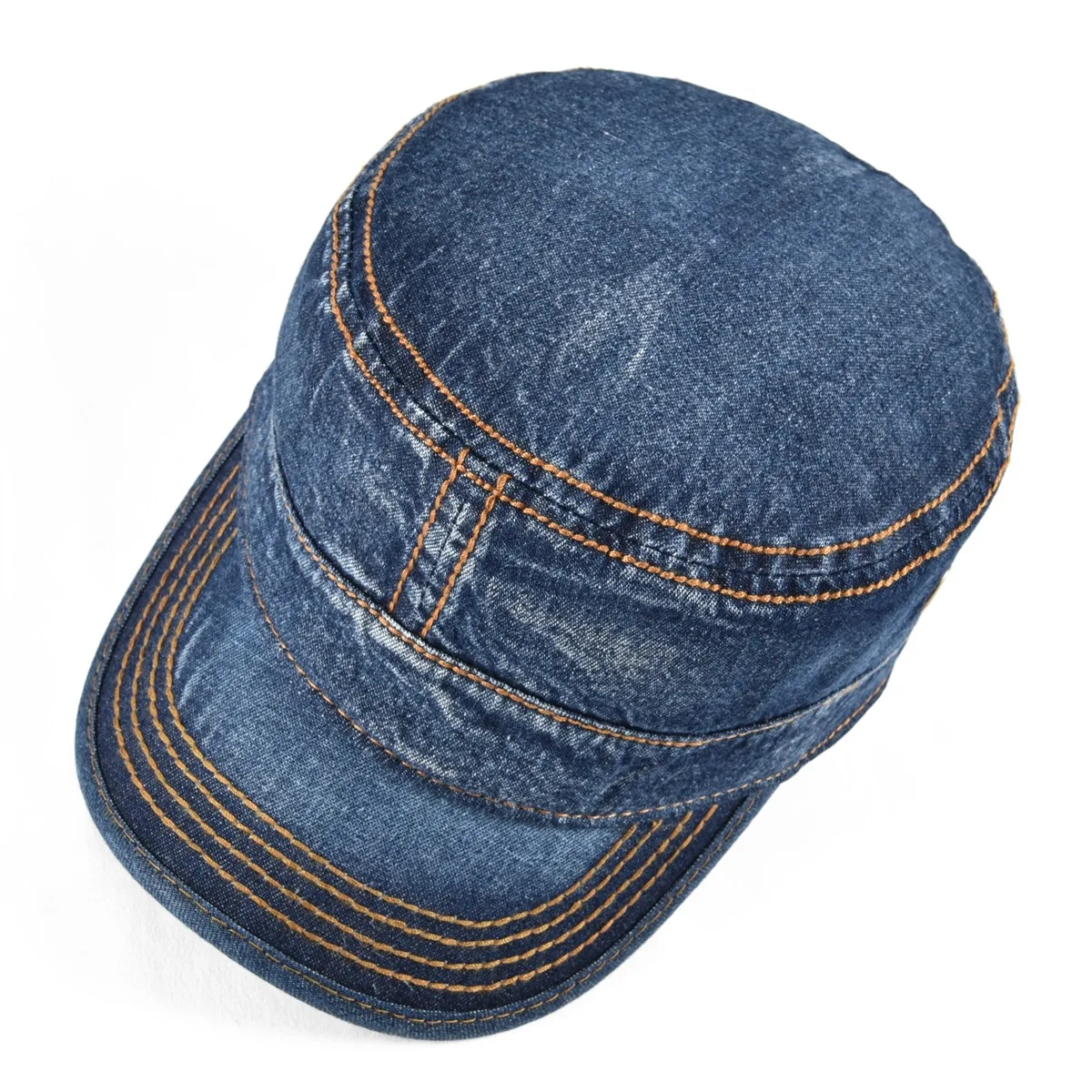 VOBOOM Denim Army Cap Men Washed Cotton Bucket Hat Spring Fall Headpiece Flat Top Adjustable Peaked Visor Hats Trucker Hats 6