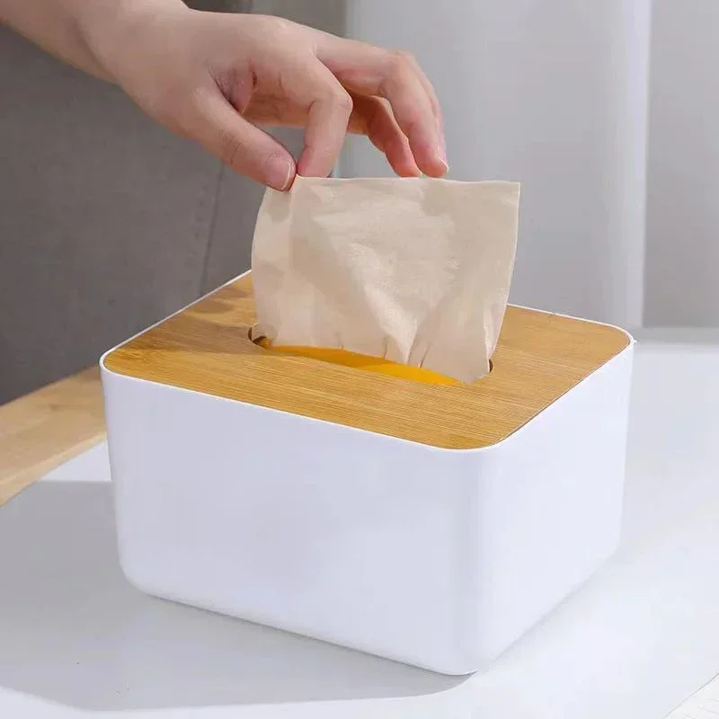 1PC Japanese Simple Wooden Plastic Home Tissue Box Car Drawer Tissue Box Removable Desktop Interior Tissue Organiser 4