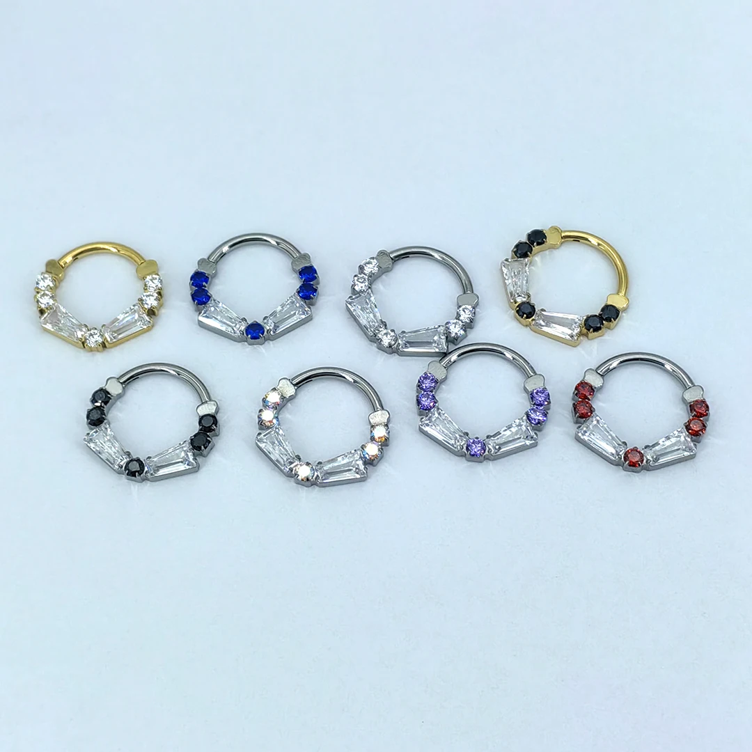 Implant Grade G23 Titanium T Shape Zirconia Hinged Segment Clickers 16G Septum Hoop Rings Body Piercing Jewelry