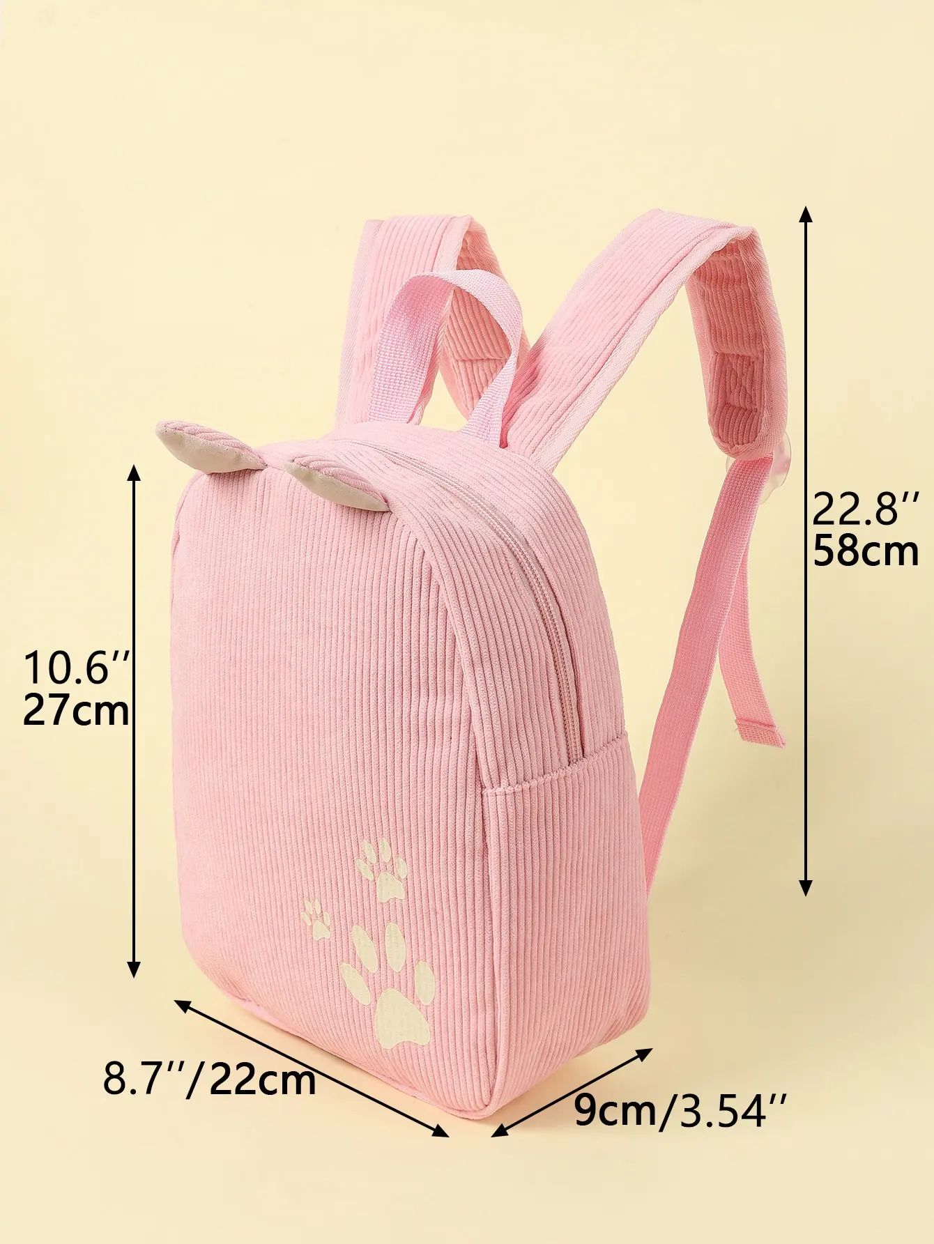 Girls Pink Paw Pattern Cartoon Ear Decor Classic Backpack 4