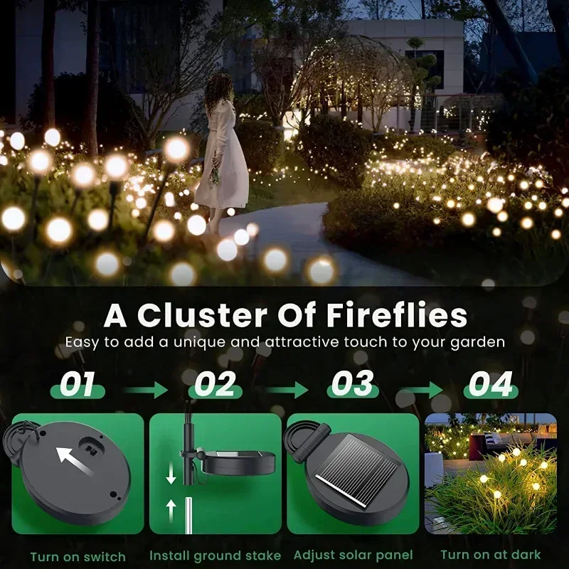 1/4/8/12Pack Outdoor LED Solar Lights Waterproof Starburst Firefly Lights Lawn Garden Lamp Path Landscape Decorative