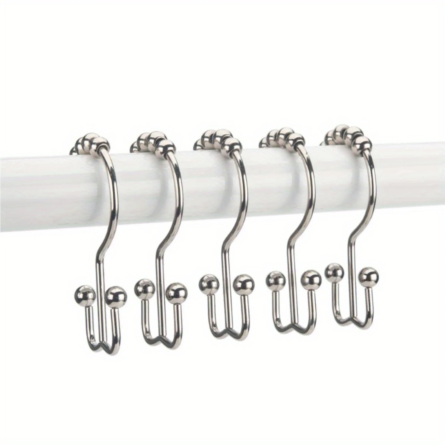 5pcs Stainless Steel Double Glide Shower Curtain , Rust-Resistant Bead Roller Shower Rings, For Bathroom Curtain, Heavy-Duty, Ea