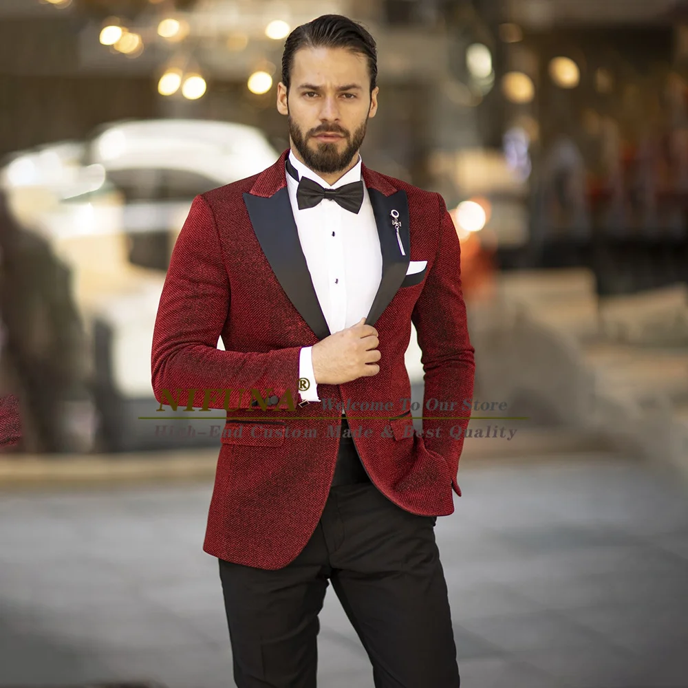 

Latest Design New Red 2 Piece Men Suits Tailor-Made Slim Suits Tuxedo For Wedding Party Dress Groom's Wear Fashion Costume Homme