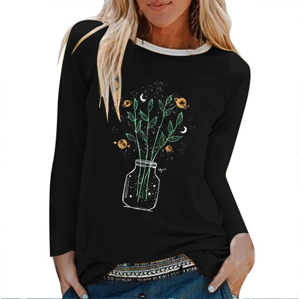 

Seeyoushy Floral Print Y2K Aesthetic Trend Women's Top 2023 O-neck Long Sleeve Women's T-shirt Harajuku Fashion Women's Clothing