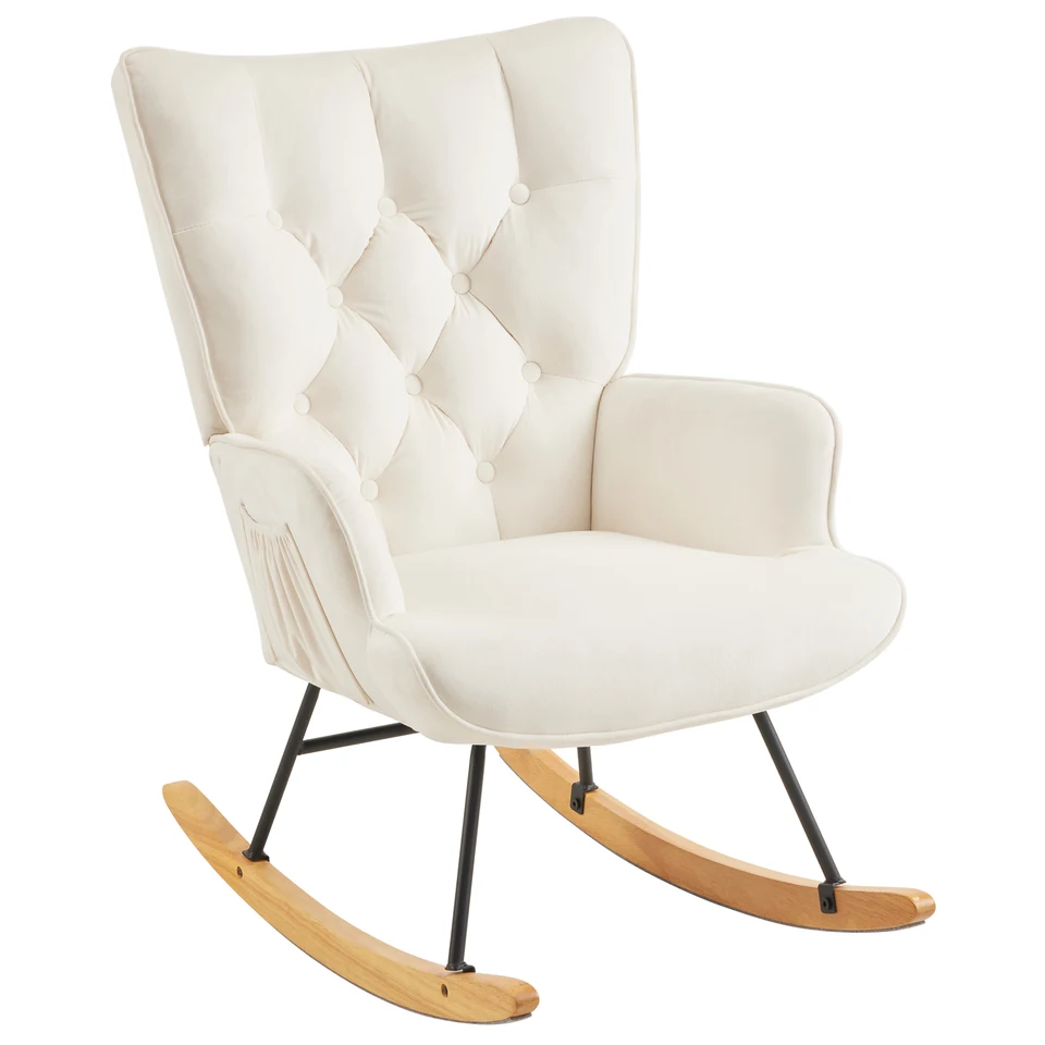 Stylish Modern Rocking Chair Glider Recliner Ivory