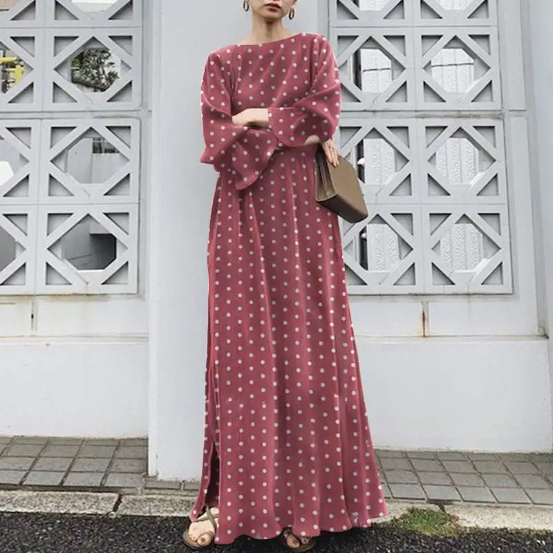 

2023 New Islam Abaya Dress Printed Polka Dot Midi Abayas for Women High Stretch Women's Dress for Europe and The United States