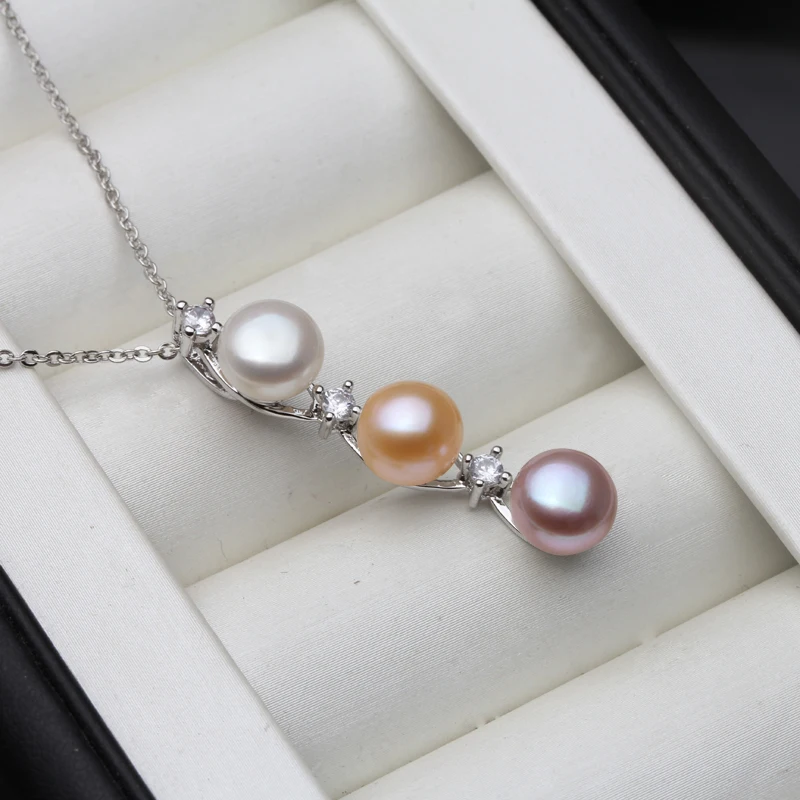 Pendant Necklace Genuine Freshwater Natural Black Pearl Woman 925 Silver Pearl Necklace Wedding Anniversary Gift