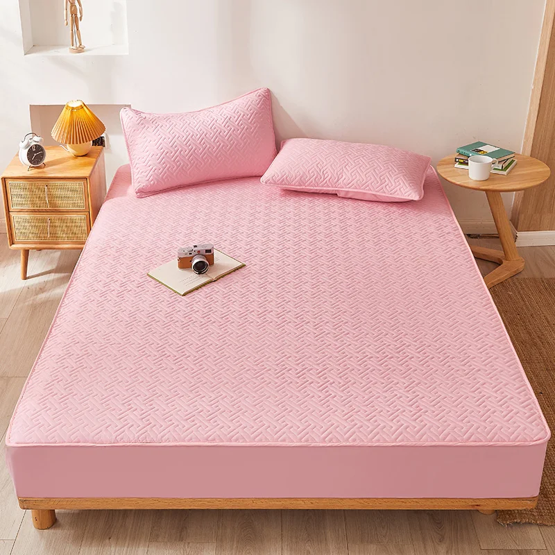 Bonenjoy 1PC Bed Cover With Elastic Quilted Pink Mattress Prootector
