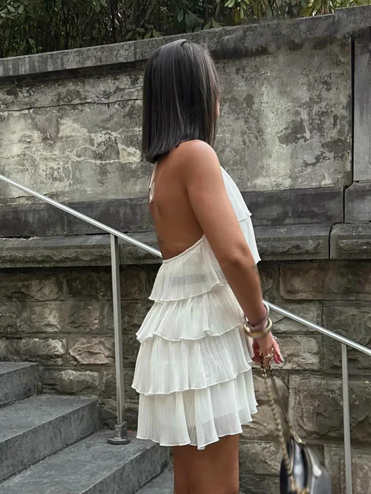 Women's Halter Maxi Dress 2025  Flowy Ruffle Tiered Long Dress, A-Line  Swing, Summer Beach Sundress 100% Linen Tiered Maxi Dress