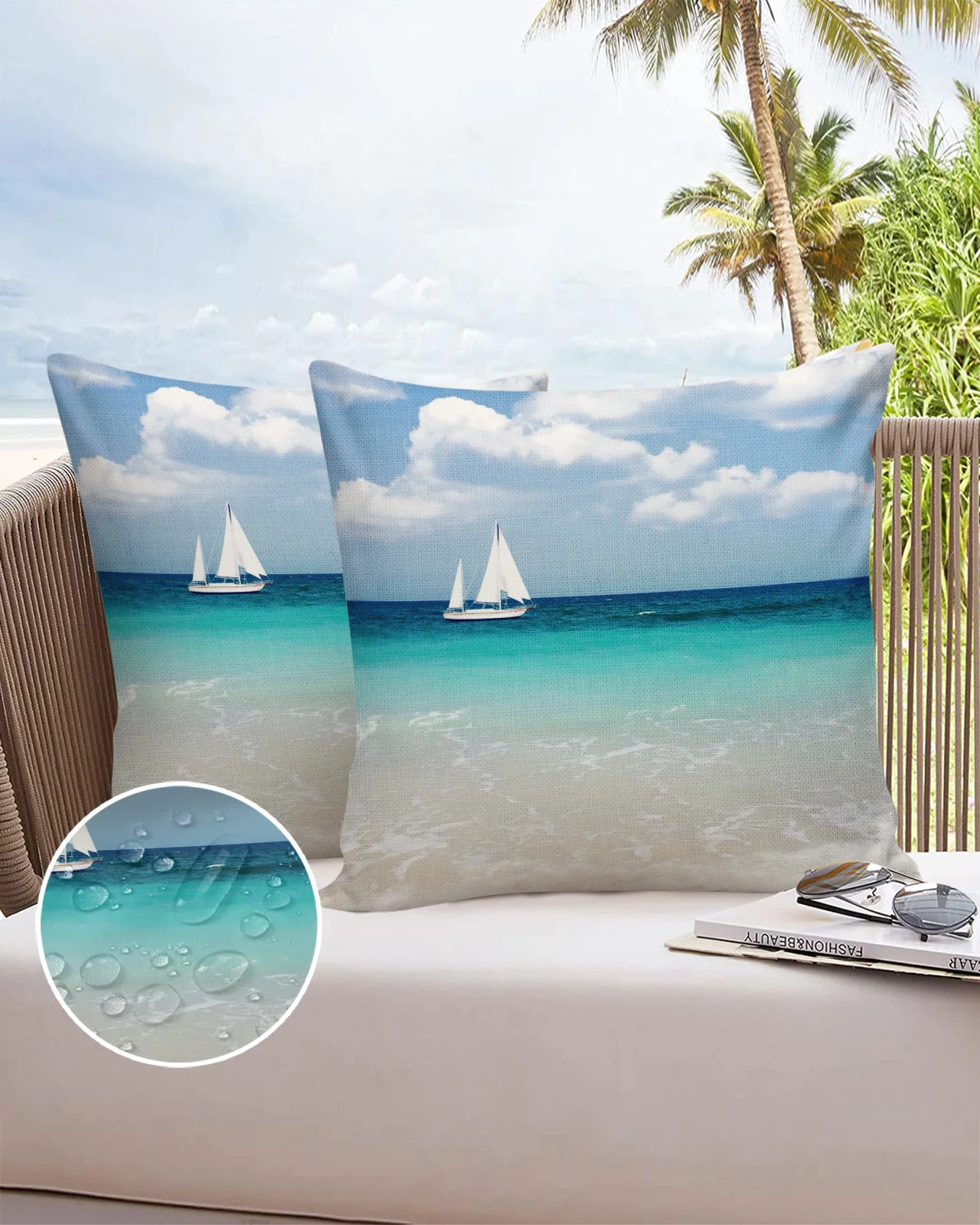 

Sea Beach Sailing Clouds 2PCS Pillowcases Cushion Cover Home Bedding Room Decorative Sofa Waterproof Throw Pillow Case