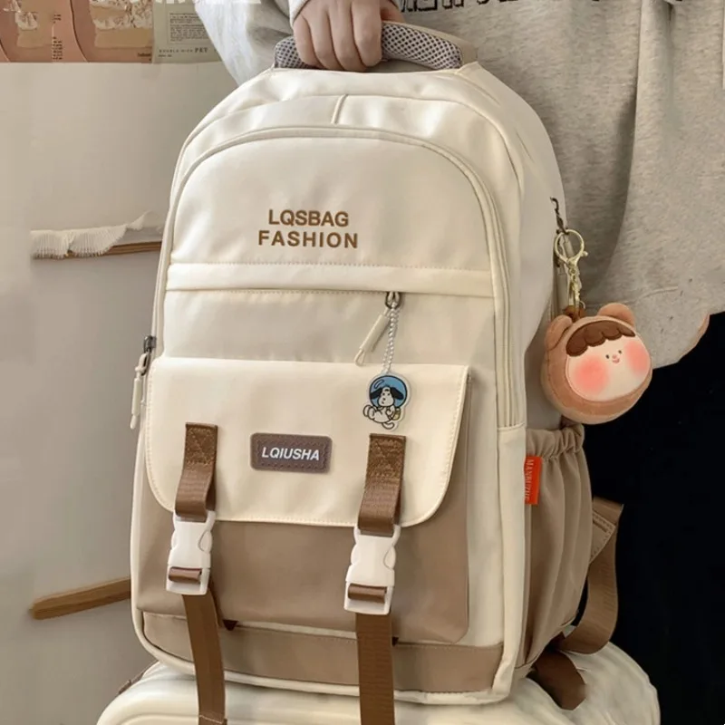 The new college style soft girl color schoolbag Korean version simple letter backpack for primary and secondary school students