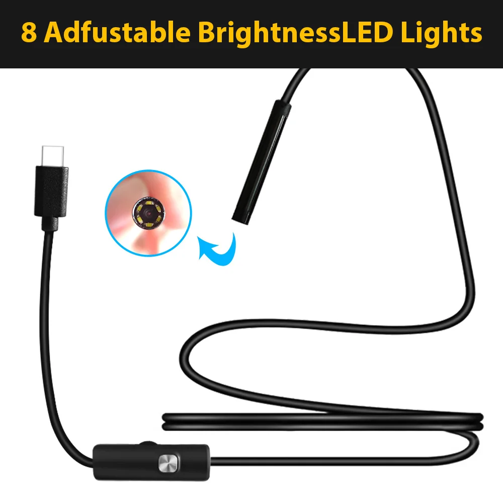 كاميرا بوريسكوب كابل بعدسة 5.5 ملم 3 في 1 منظار USB صغير من النوع c 6 فحص مقاوم للماء LED