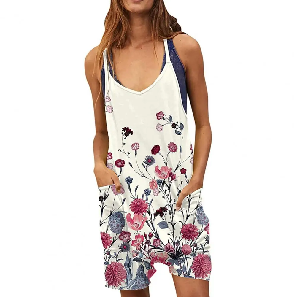 

Loose Fit Pockets Jumpsuit Summer V-neck Jumpsuit Stylish Women's Sleeveless Jumpsuit Wide Leg Pockets Streetwear-inspired