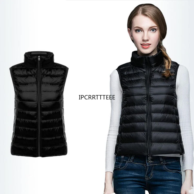 New Ultra Thin Down Jacket Light Warm Waistcoat Female Sleeveless Cropped Puffer Jacket Vest Woman - 4