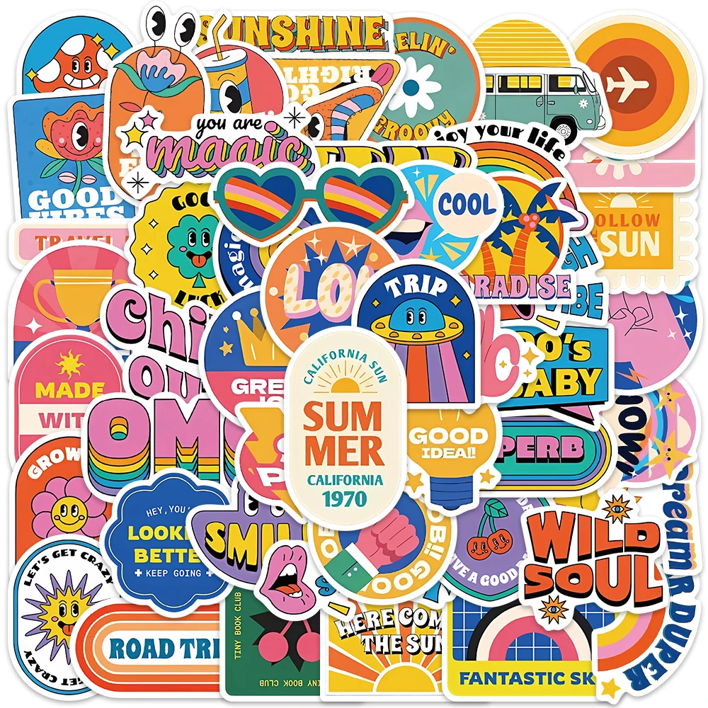 

50PCS Cartoon Hand drawn Stickers Retro Style Graffiti Decals For Laptop Luggage Water Cup Fridge Notebook Waterproof Stickers