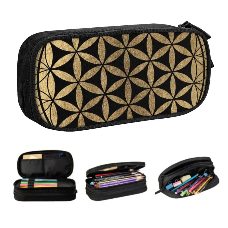 

Flower Of Life Sacred Geometry Pencil Case for Boy Girl Big Capacity Spiritual Meditation Mandala Pen Bag Box School Accessories