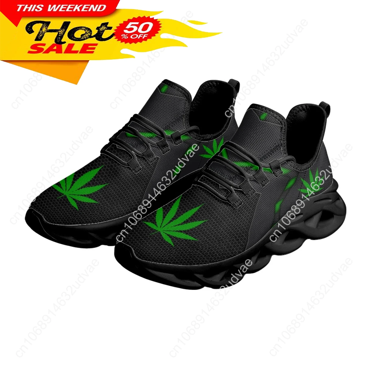 3D Green Weed Leaves Printing Athletic Shoes for Women Breathable Lace Comfort Femme Footwear Platform Sneakers 2023