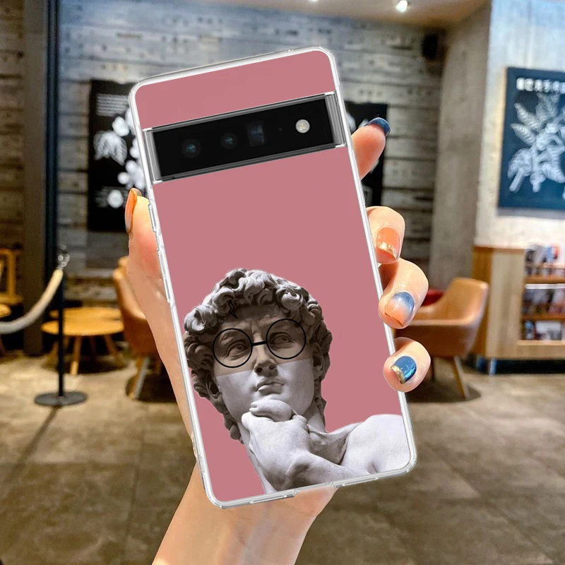 Graffiti-Inspired Art Aesthetic Clear Phone Case Featuring David & Mona Lisa