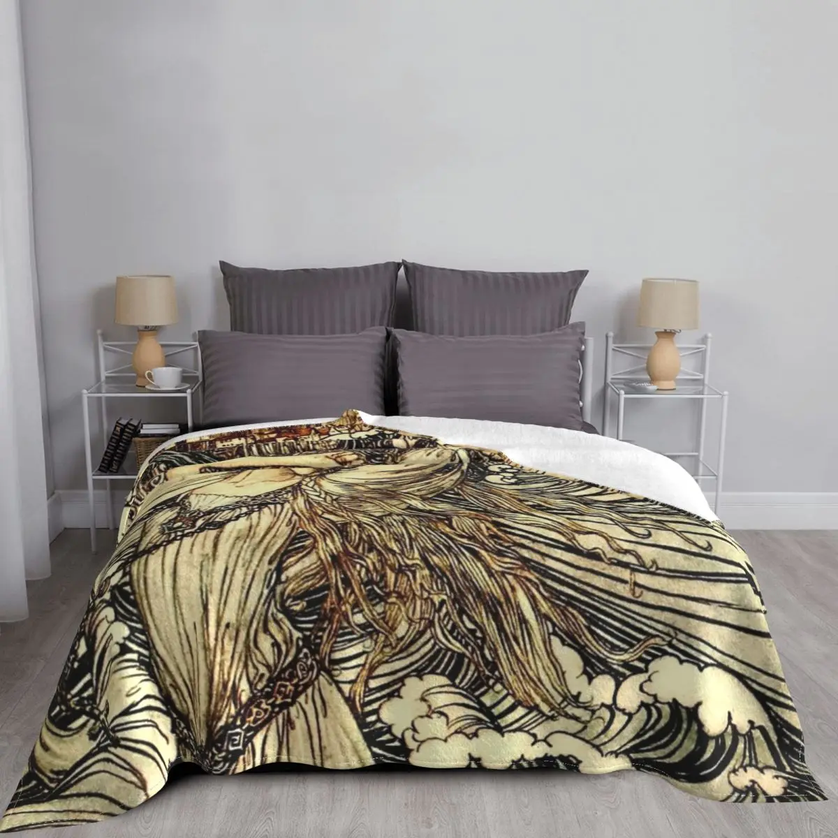 Arthur Rackham�� Undine in the Waves �̱� ���, ħ�� ���, ǫ���ϰ� �ε巯�� ���, ���ſ� ���