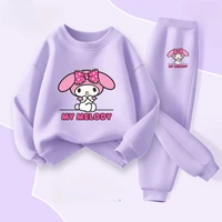 Girls' Sweatshirt Set with Melody Print Children's Pullover and Pants 2-piece Set, Breathable Spring Autumn Style Thin Tracksuit 1