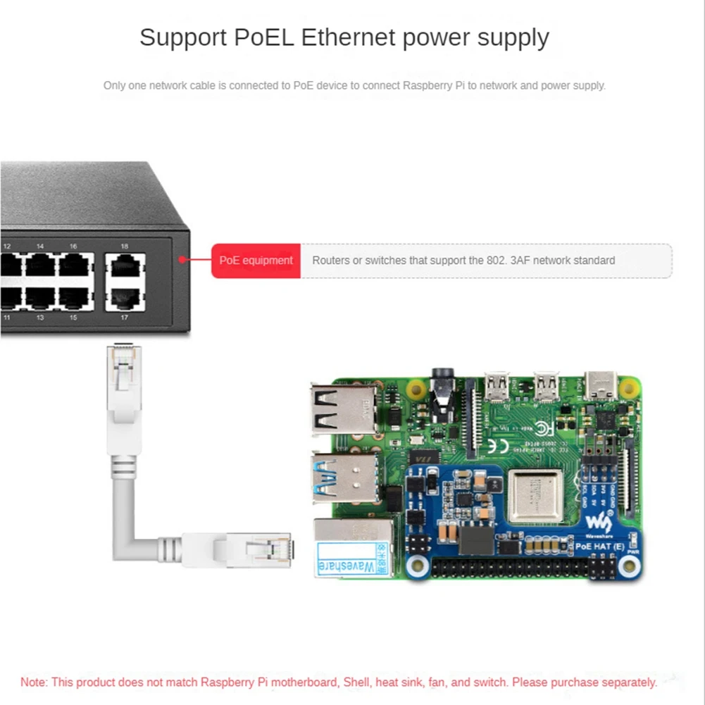 Waveshare-PoE HAT(E),   ̴  Ȯ  + 濭,   3B +/4B , IEEE 802.3Af 1 Ʈ