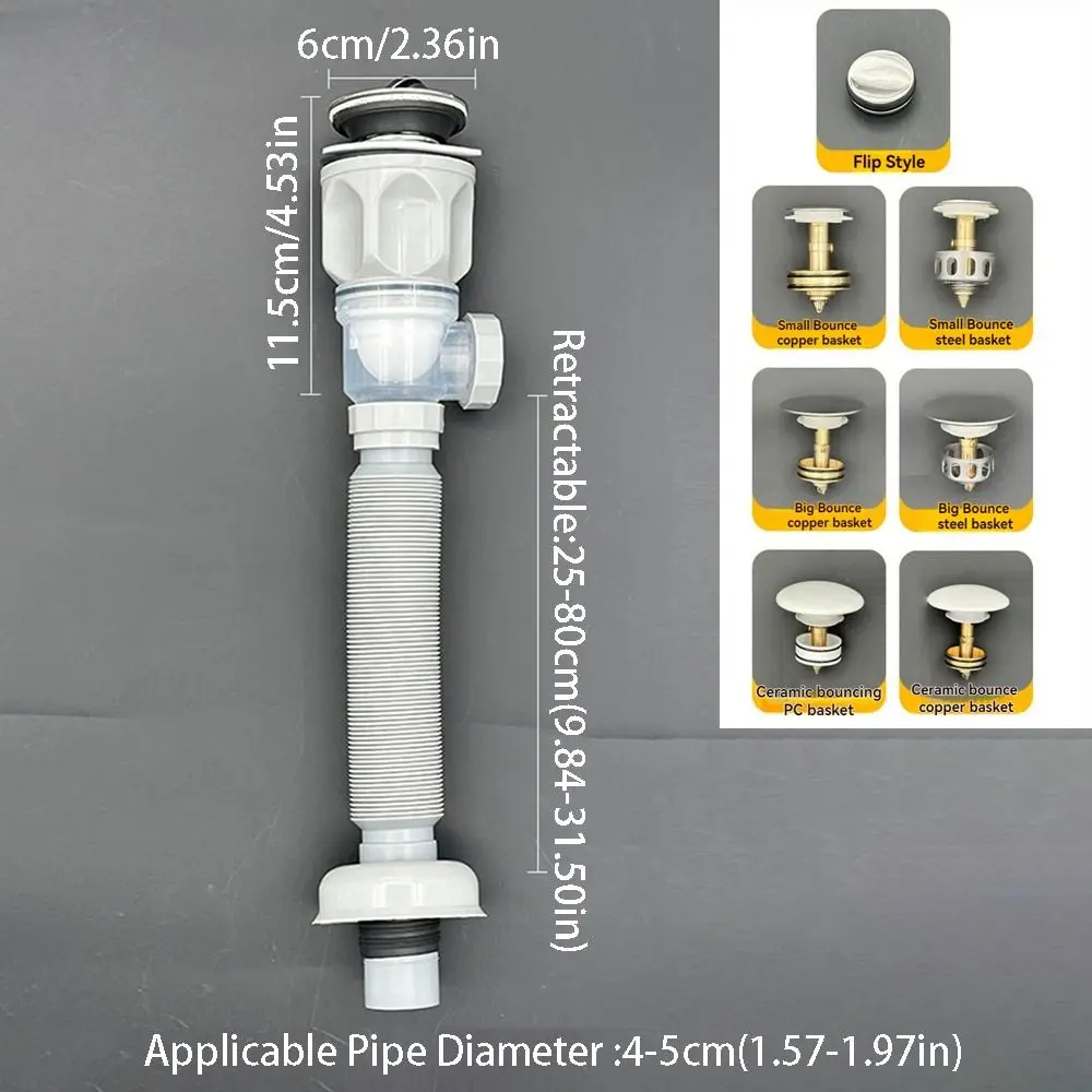 Dual Head Drain Hose Pipe Anti-odor Retractable Kitchen Sink Drain Adjustable Easy To Install Washbasin Plumbing