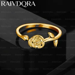 18K Gold Plated Romantic Rose Wedding Ring - Resizable (Gold Plated)