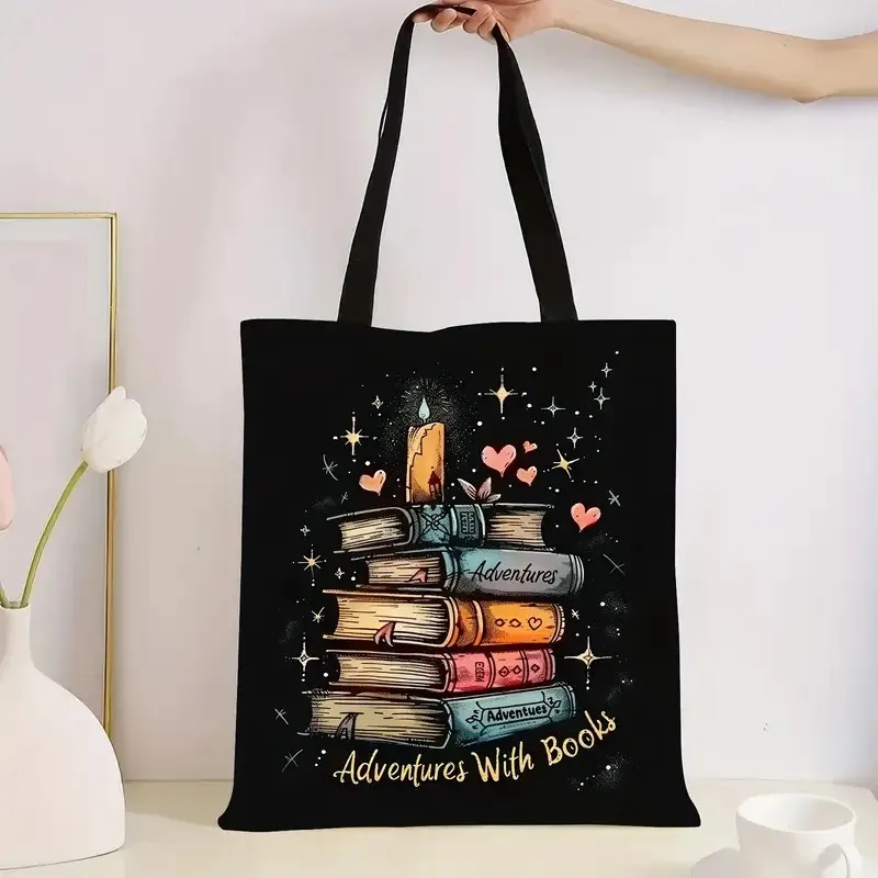Stofftasche mit Buchmotiv, Schultergurt, ästhetisches Grafikdesign, umweltfreundliche Einkaufstasche, wiederverwendbare Einkaufstasche, Geschenk für Frauen_voghion.com