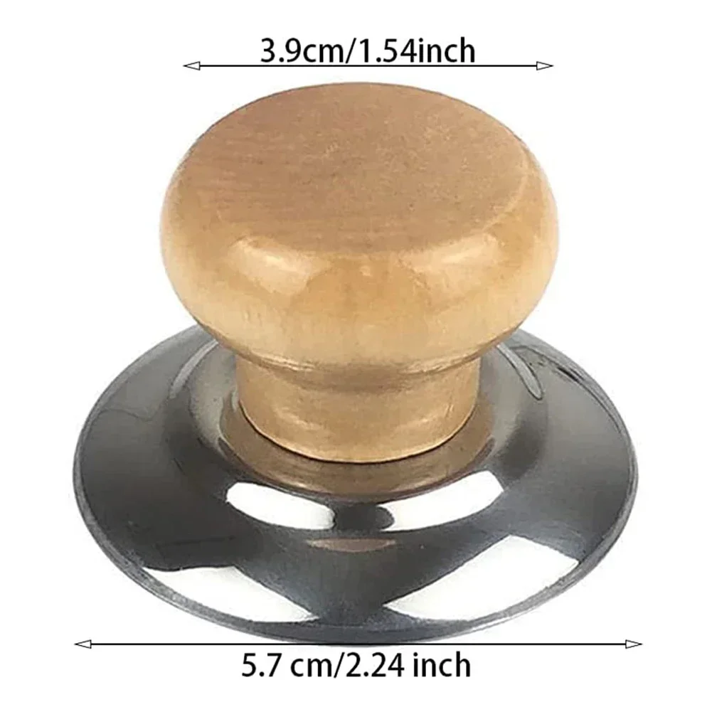 Wood Handle Pot Lid Knob It Can Be Used For Frying Pans 2.24 X 1.54inch Accessories Screw Gasket Stainless Steel
