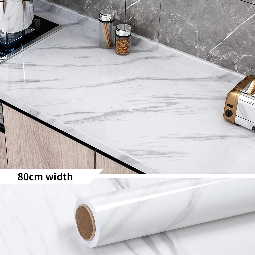 80cm Width Pvc Self Adhesive Waterproof Wallpaper for Bathroom Home Decor Kitchen Mesa Oil Proof Removable Stickers In Rolls