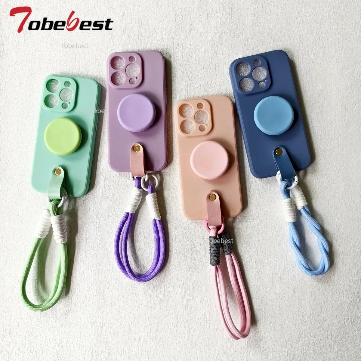 Silicone Phone Case with Lanyard Wrist Strap and Stand 기능