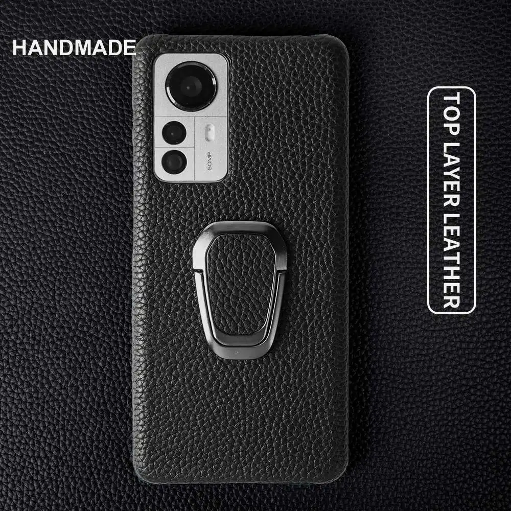 Metal Ring Genuine Real Leather Cases For Xiaomi 13t pro Case Mi13 12S 12Pro 12SUltra mi12Lite Cover Back Cover Protect Fundas