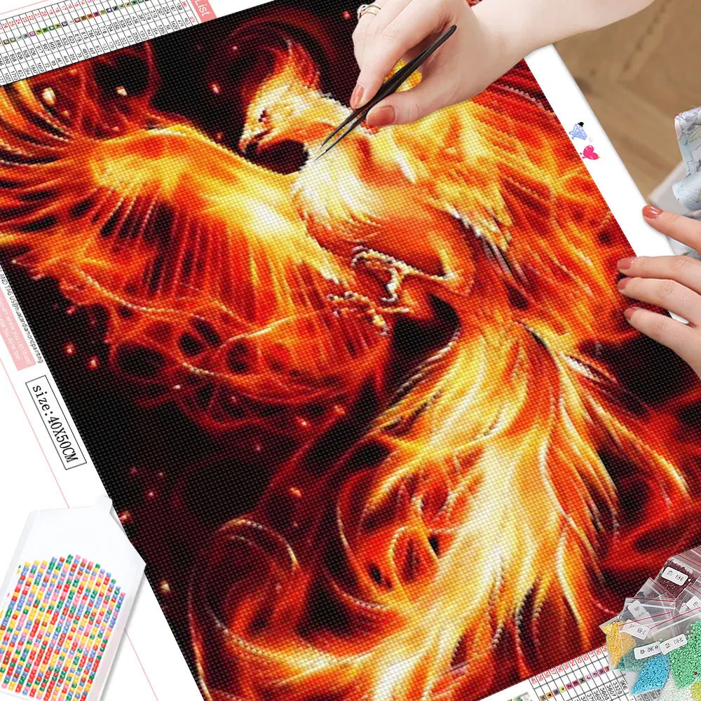5D Phoenix Diamond Embroidery Animal Full Square Round Painting Bird Mosaic Rhinestone Pictures Home Decor