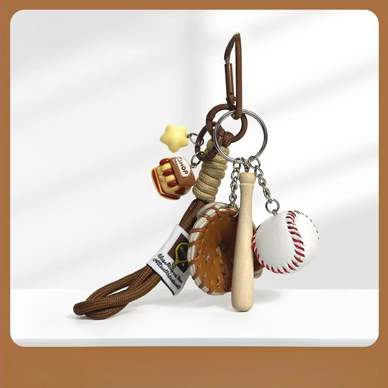 Simulated Coffee Cup Funny Baseball Keychain Car Key Holder Bag Charm Woven Climbing Rope Ornament