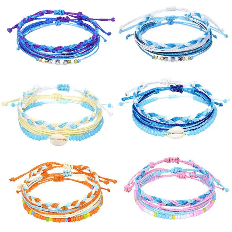 

Colour Bracelet Set Charm Infinity Waves Wax Thread Woven Bracelets Women Yoga Bangles Bohemian String Wrist Jewelry