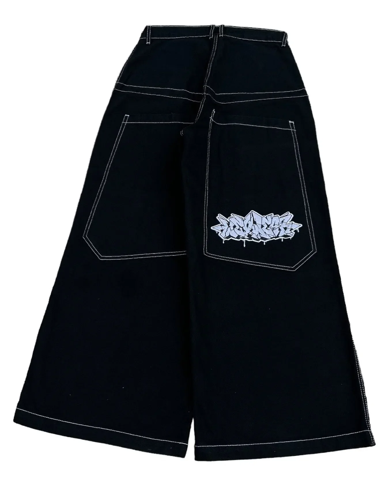 Y2k Fashion Street Personalized Loose  Hip Hop Alphabet Embroidered Outdoor Sports Jeans Harajuku Punk New Wide Leg Black Jeans 2